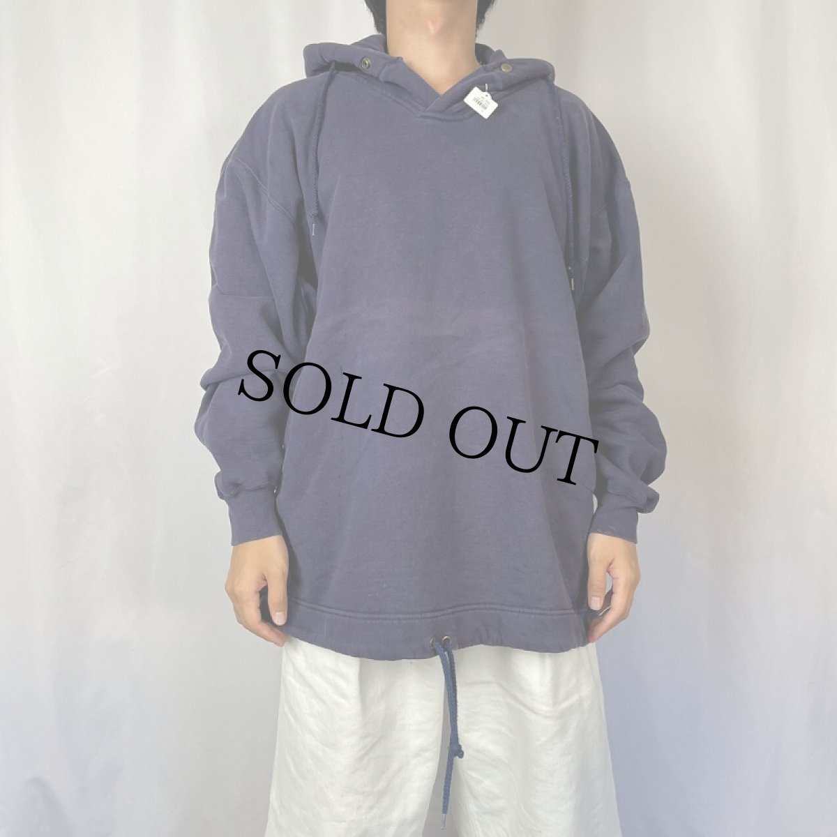 画像2: 90's RUSSEL ATHELETIC USA製 ボタンアップスウェットフーディー NAVY XL (2)