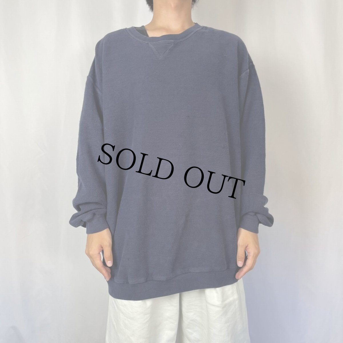 画像2: 90's LANDS'END USA製 前V 鹿の子スウェット NAVY XL (2)