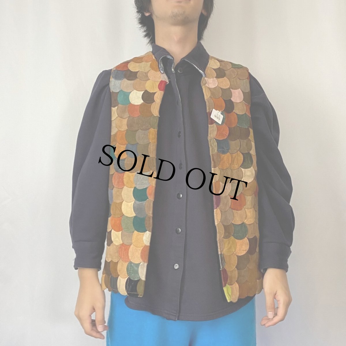 画像2: 70's パッチワークレザーベスト L (2)