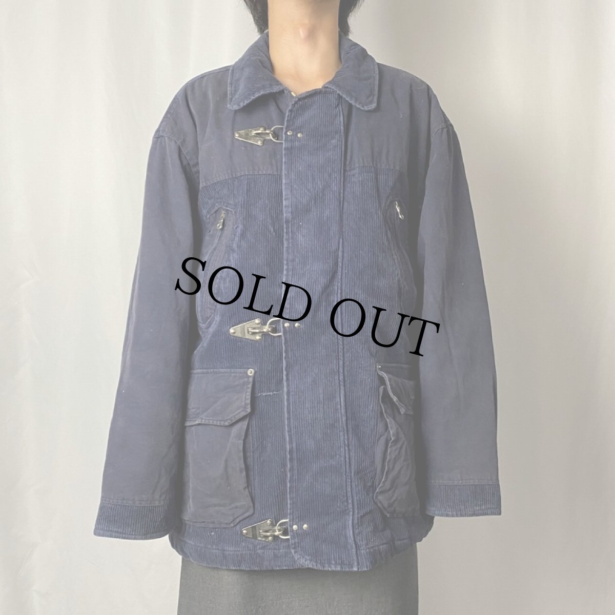 画像2: TRAIN ダック×コーデュロイ 中綿入りファイヤーマンジャケット NAVY M (2)