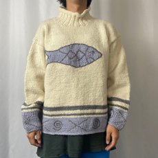 画像2: 90's nvevo AMEICANA NEPAL製 魚柄 ロールネックウールニットセーター (2)