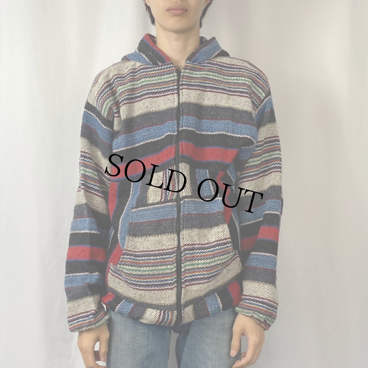 画像2: マルチボーダー柄 フルジップ メキシカンパーカー (2)
