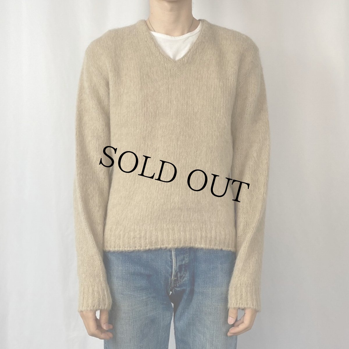 画像4: 60's h.i.s モヘア×アルパカ Vネックニットセーター M (4)