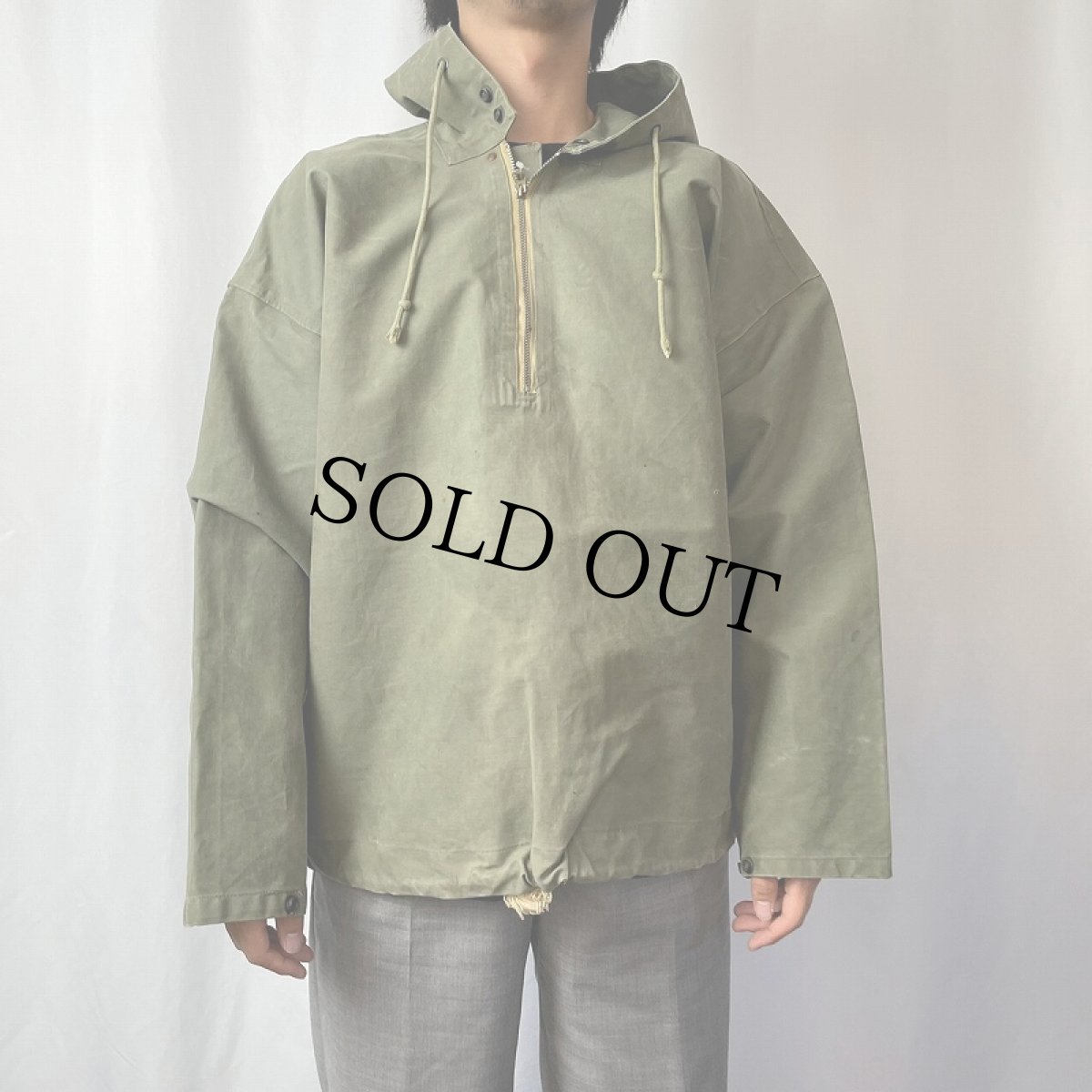 画像3: 40's U.S.NAVY ハーフジップ デッキレインパーカー 初期型 MEDIUM (3)