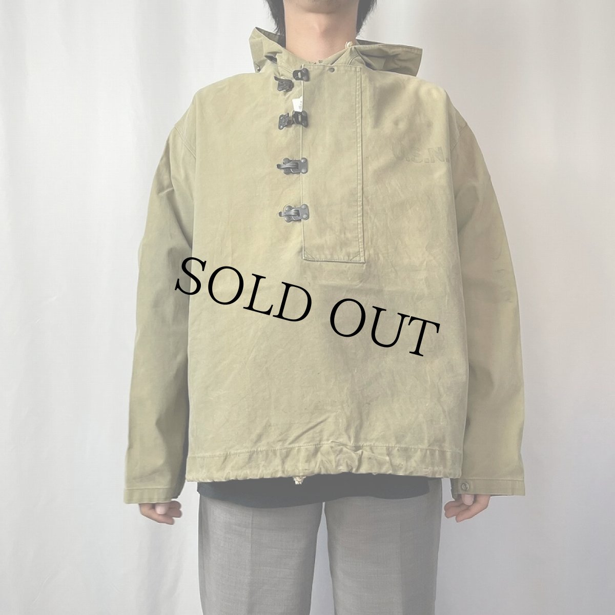 画像2: 40's U.S.NAVY デッキレインパーカー 前期型 ステンシル入り (2)