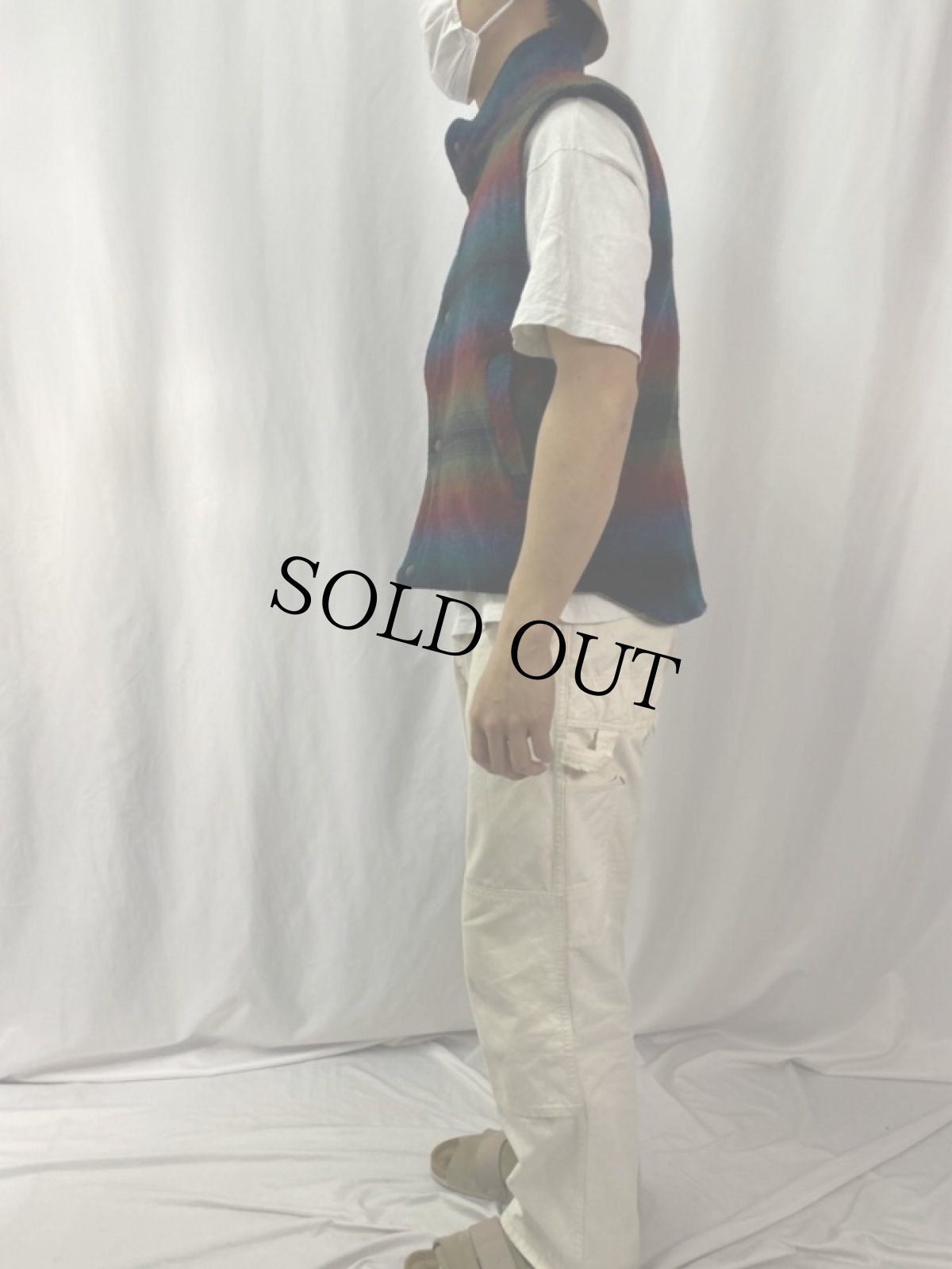 画像3: Woolrich オンブレボーダー柄 ウールベスト L (3)