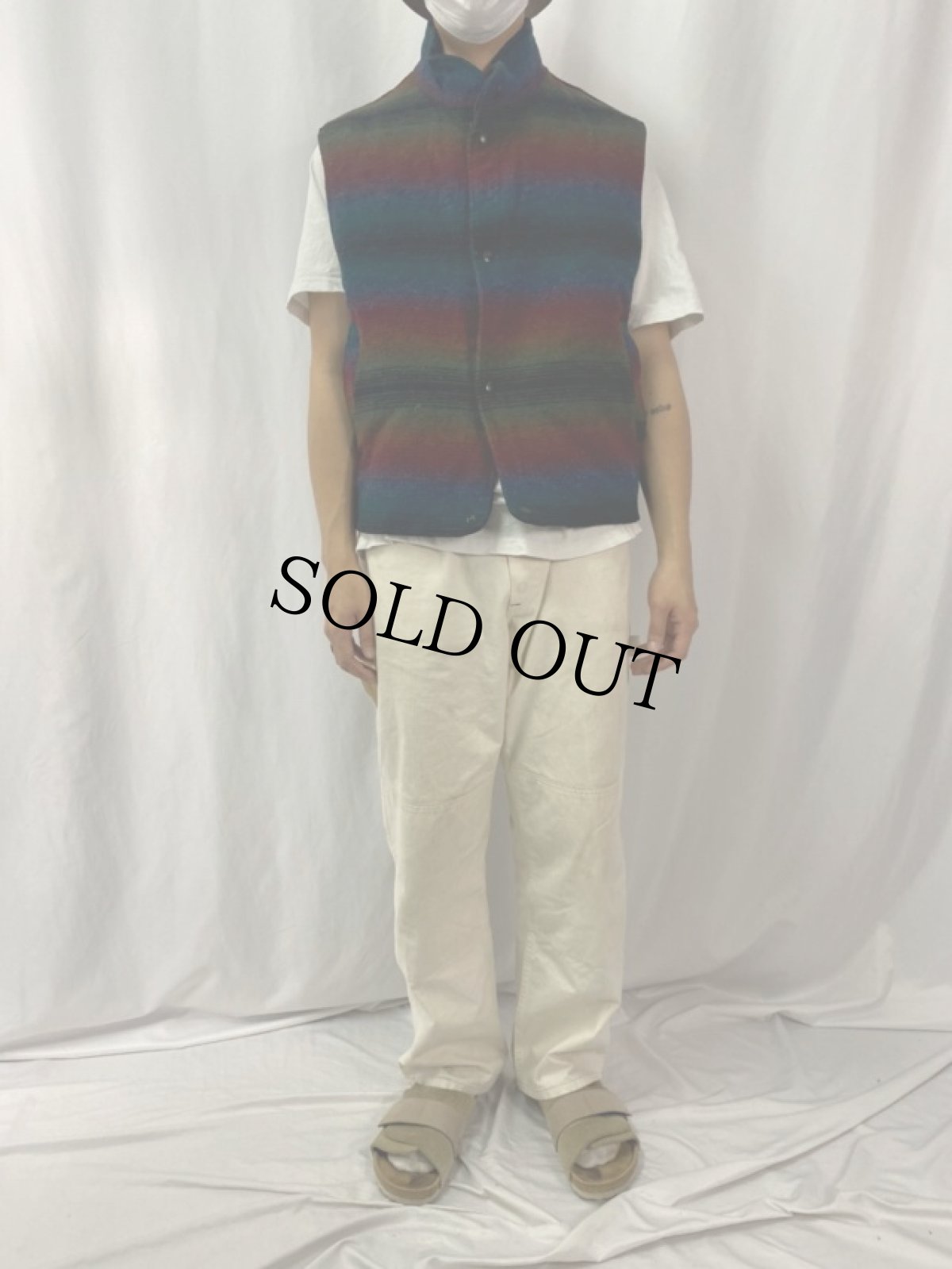 画像2: Woolrich オンブレボーダー柄 ウールベスト L (2)