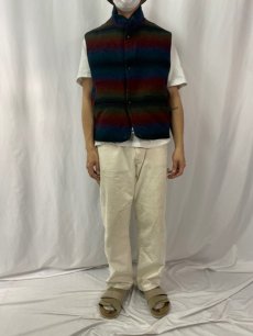 画像2: Woolrich オンブレボーダー柄 ウールベスト L (2)