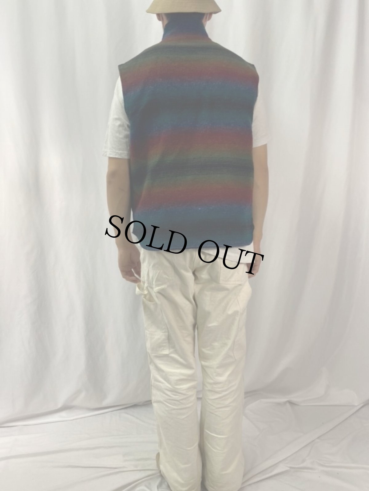 画像4: Woolrich オンブレボーダー柄 ウールベスト L (4)