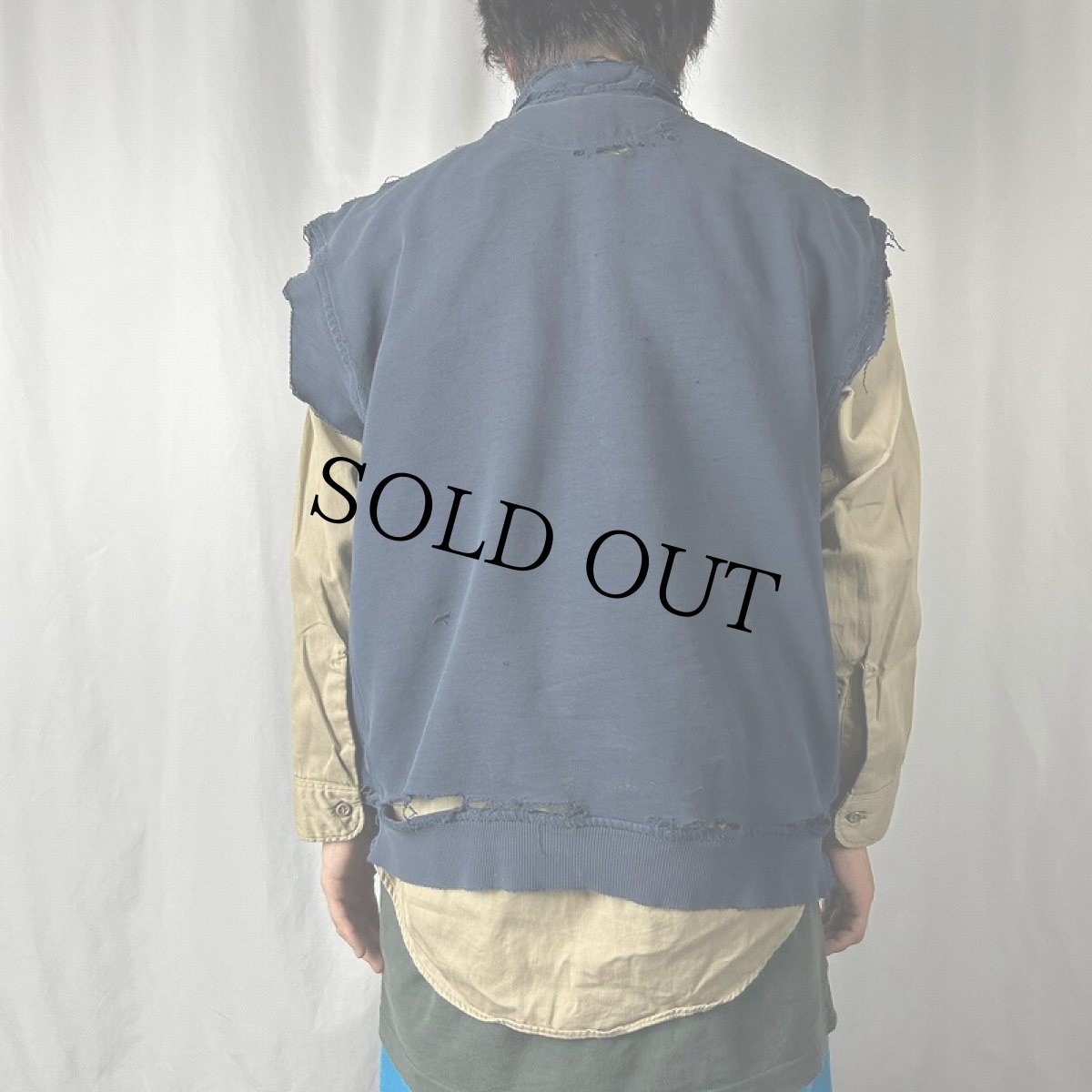 画像3: Champion ロゴ刺繍 ハーフジップ カットオフスリーブスウェット NAVY L (3)