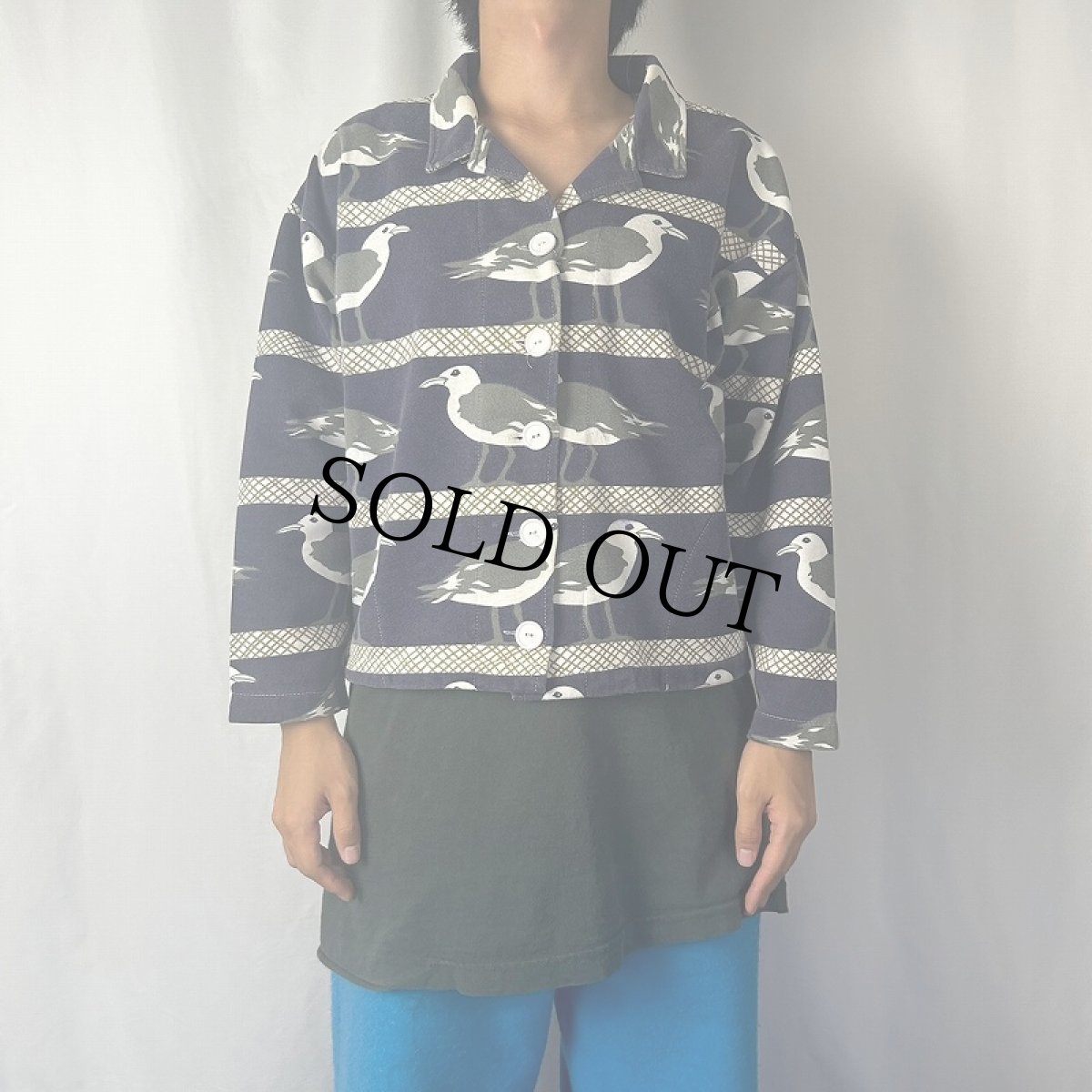 画像2: 90's MICHIGAN RAG CO. USA製 カモメ柄 コットンジャケット M (2)