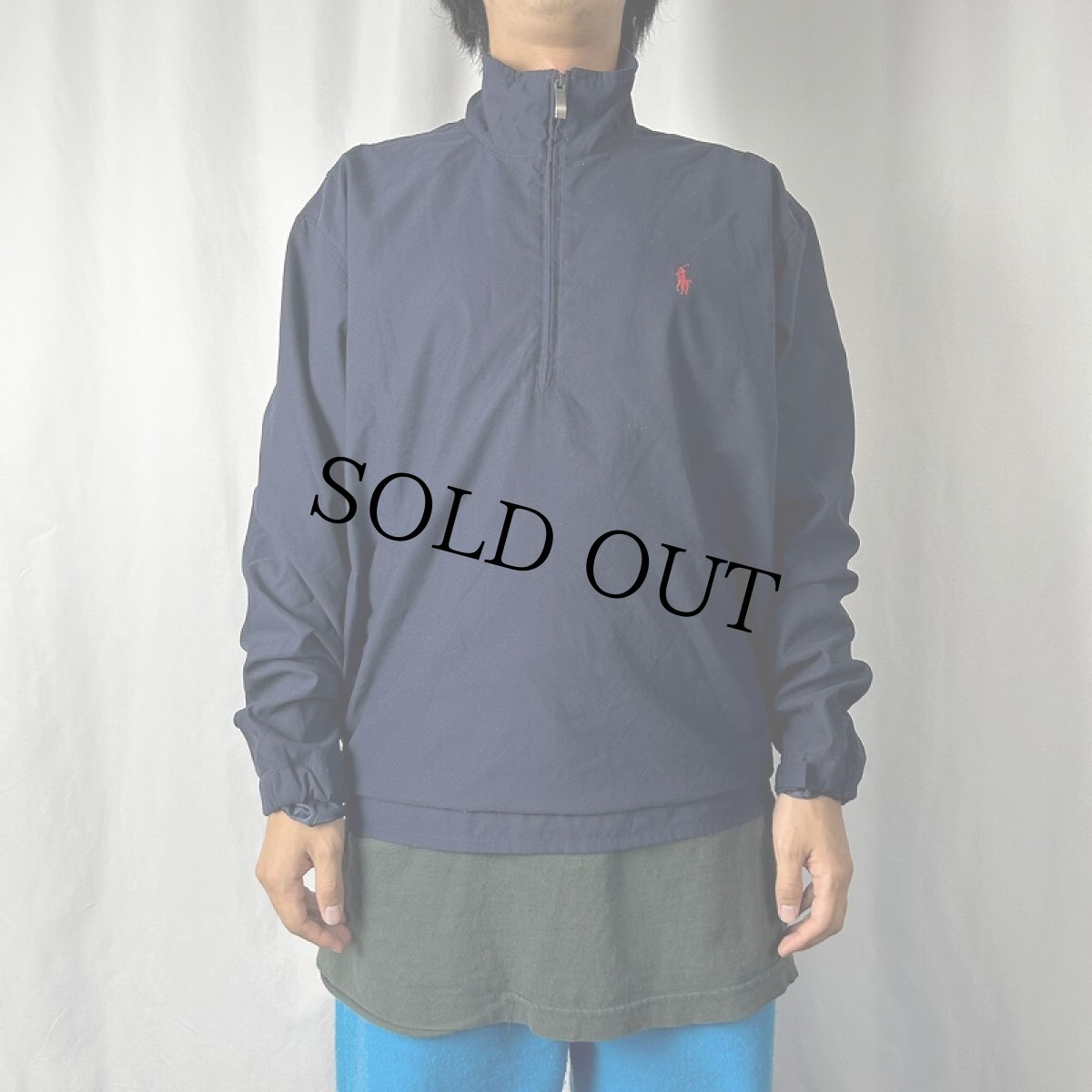 画像2: 80〜90's POLO Ralph Lauren ロゴ刺繍 ハーフジップ プルオーバージャケット NAVY M (2)