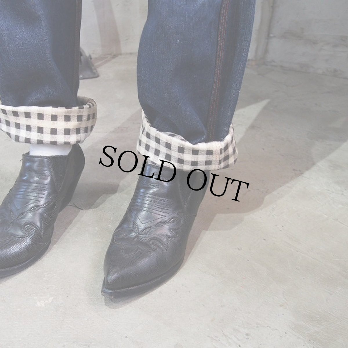 画像8: 50s チェック柄切り替え ランチデニムパンツ W24 (8)