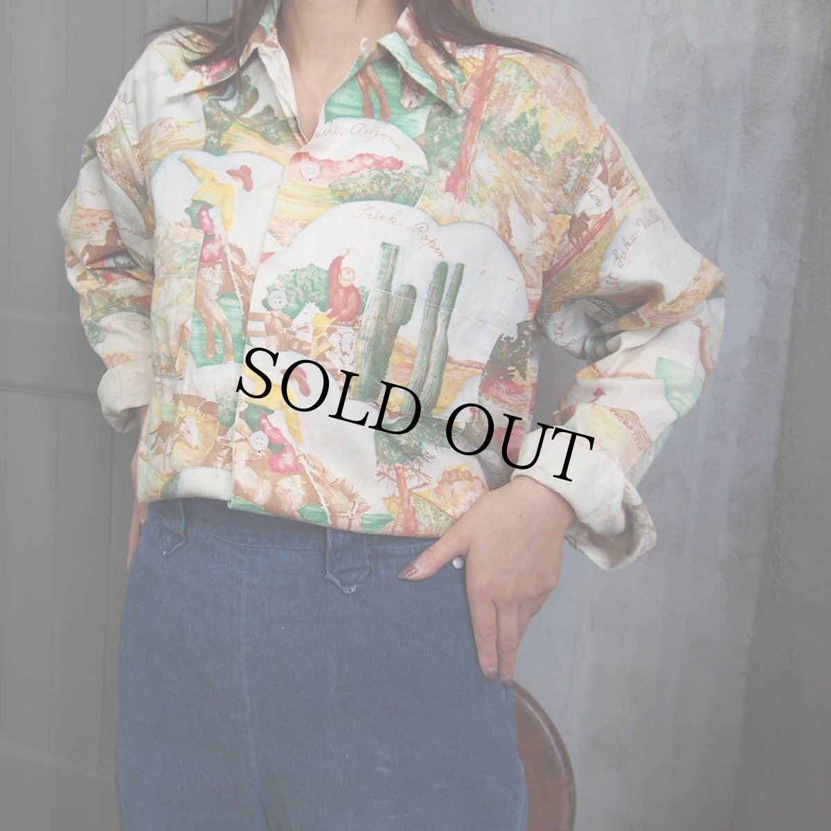 画像4: 50's TERRAS CLUB sportswear ピクチャープリント コットンハワイアンシャツ M (4)