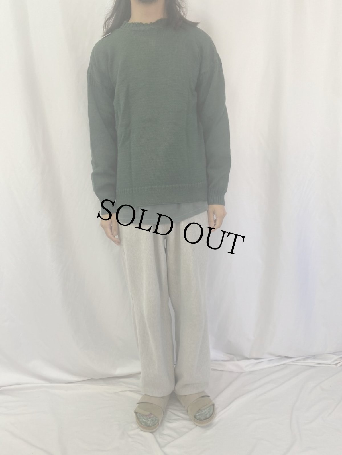 画像2: VINTAGE ガンジーセーター GREEN (2)