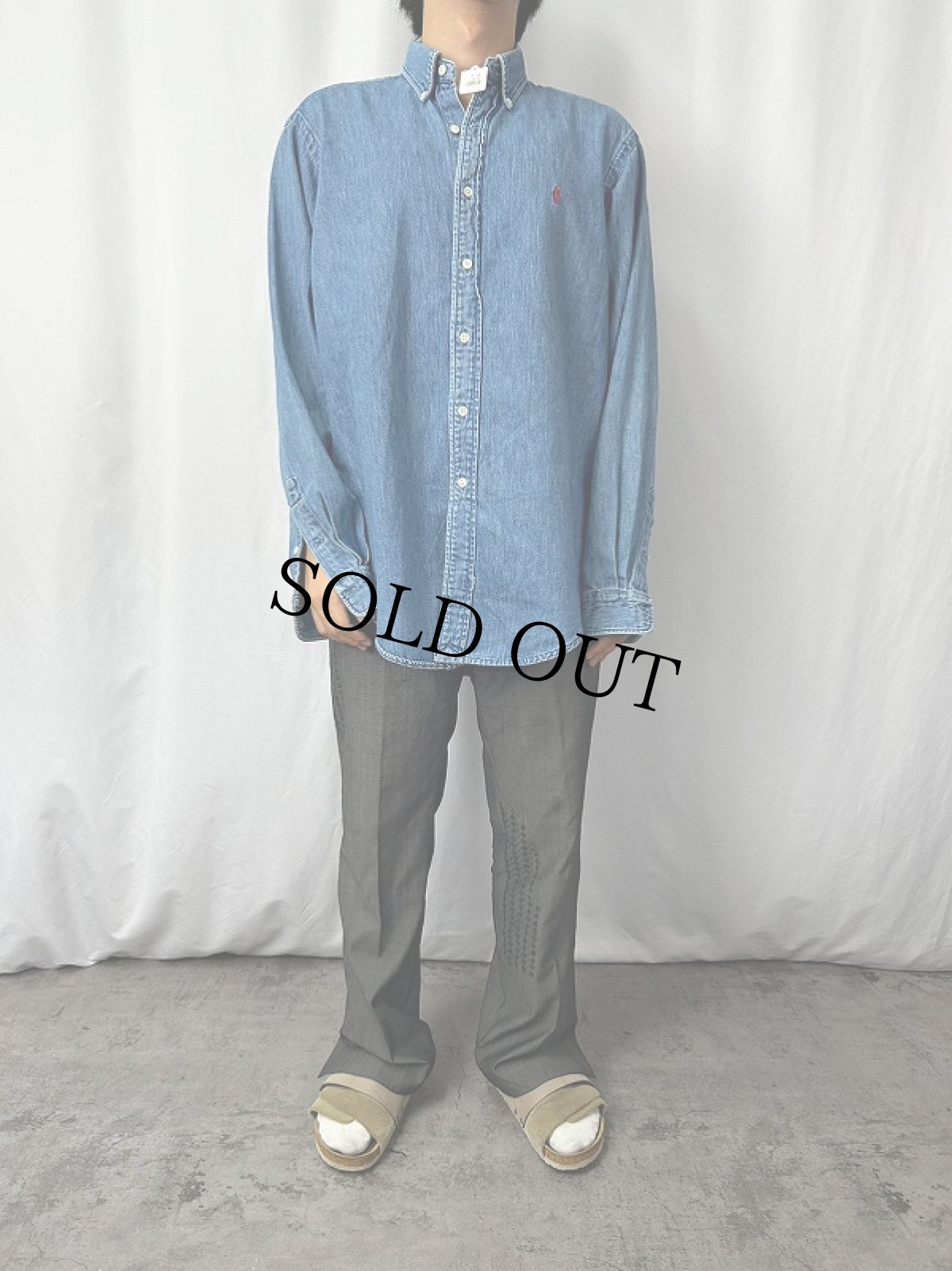 画像2: 90's Ralph Lauren USA製 ボタンダウン デニムシャツジャケット L (2)