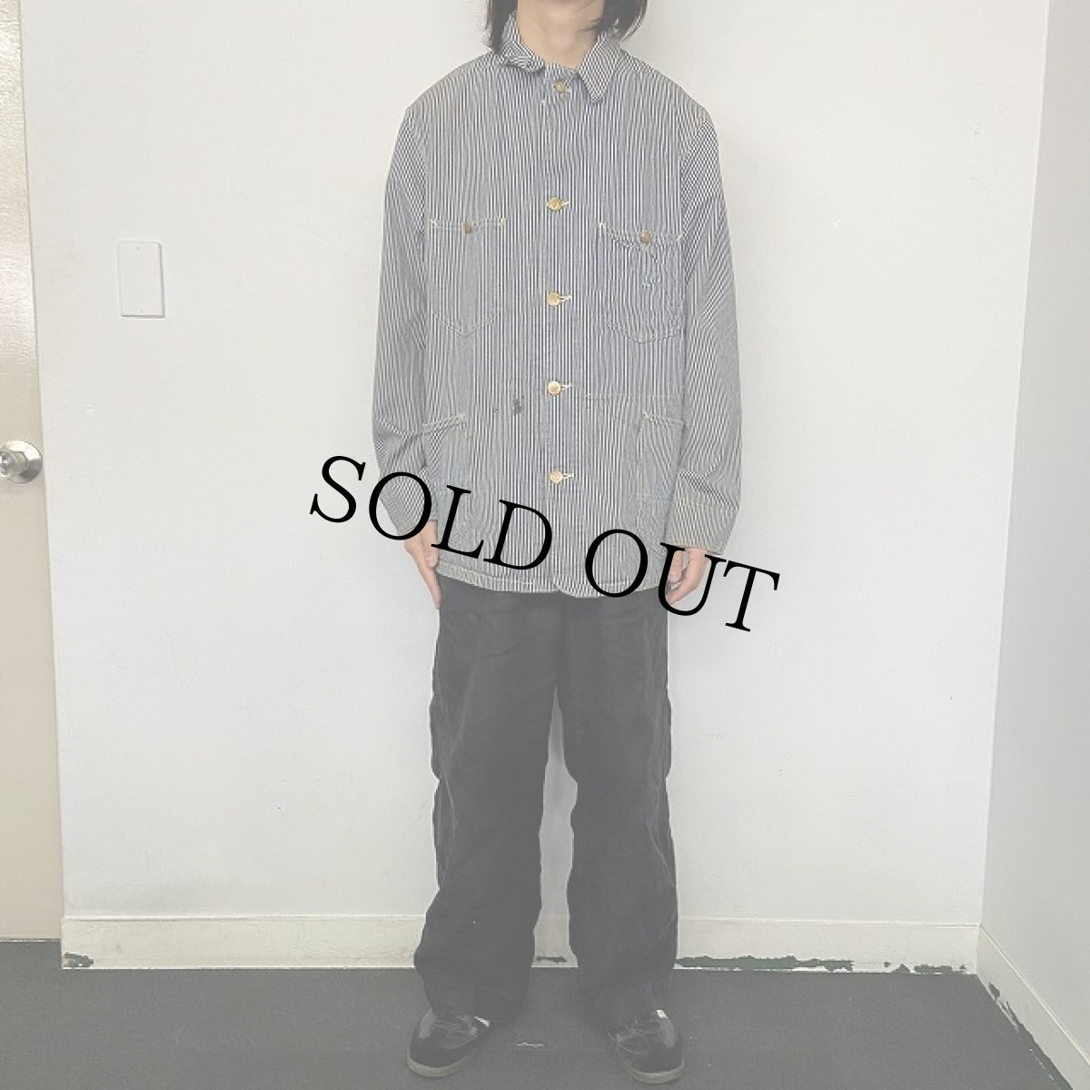 画像2: 40's Lee 98-J ロングL ヒッコリーストライプカバーオール size44 (2)
