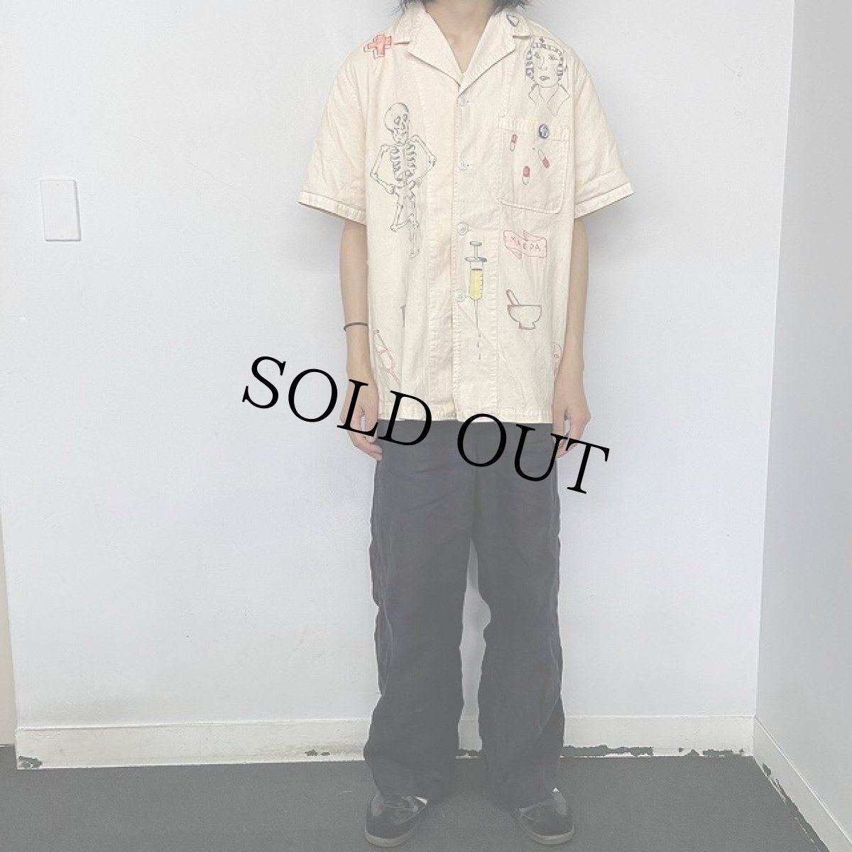 画像3: 60's ''INFIRMARY'' Hand painted Memorial S/S Jacket L (3)