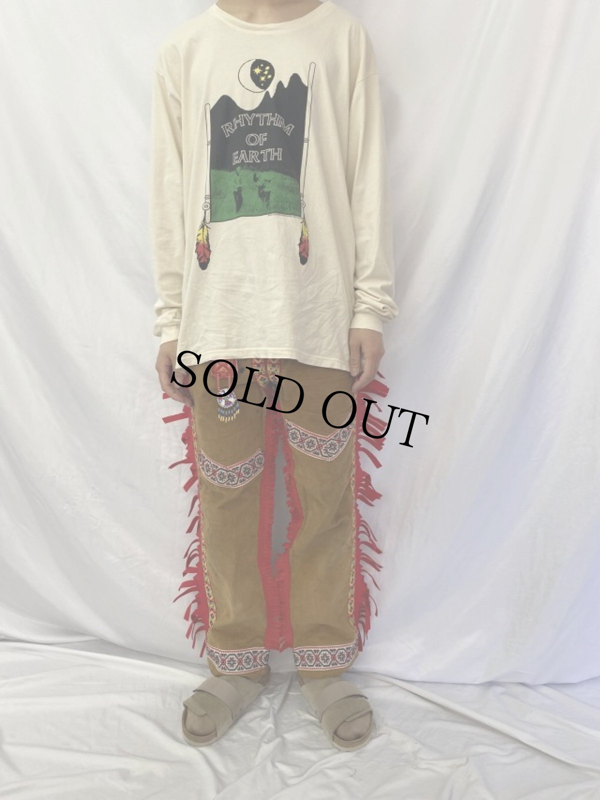 画像3: 70's GWG CANADA製 ネイティブデザイン リメイク コーデュロイパンツ 髪飾り付き W35 (3)