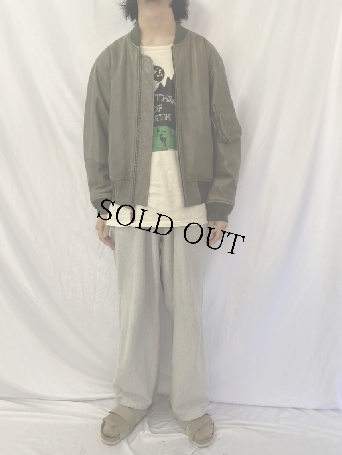 画像2: POLO Ralph Lauren "MA-1 TYPE" レザージャケット M (2)