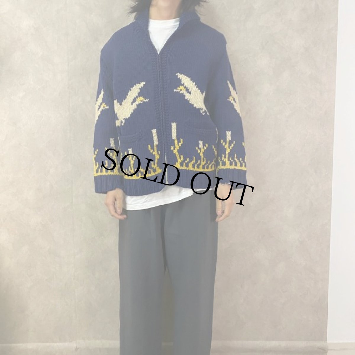 画像3: 60's 白鳥柄 カウチンニットカーディガン (3)