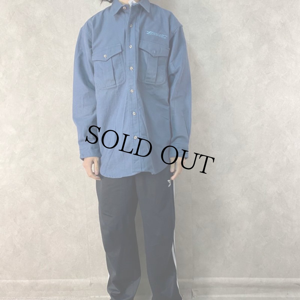 画像2: ZORLAC USA製 ロゴ刺繍ヘビーネルシャツ M タグ付き未使用 (2)