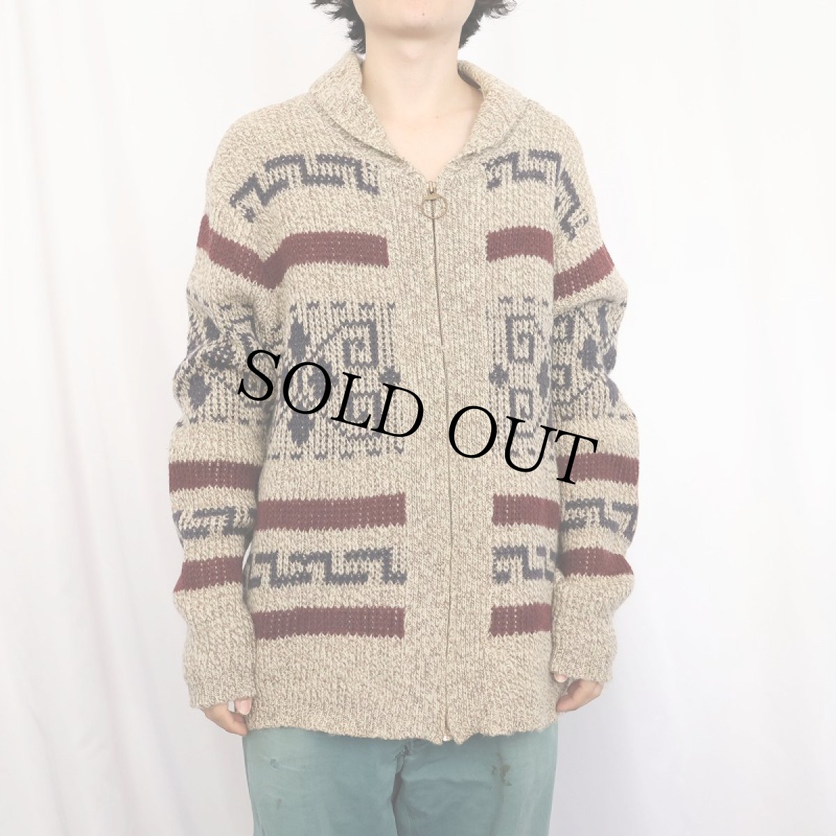 画像2: 70's PENDLETON USA製 エルボーパッチ付き ウールニットジップジャケット L (2)