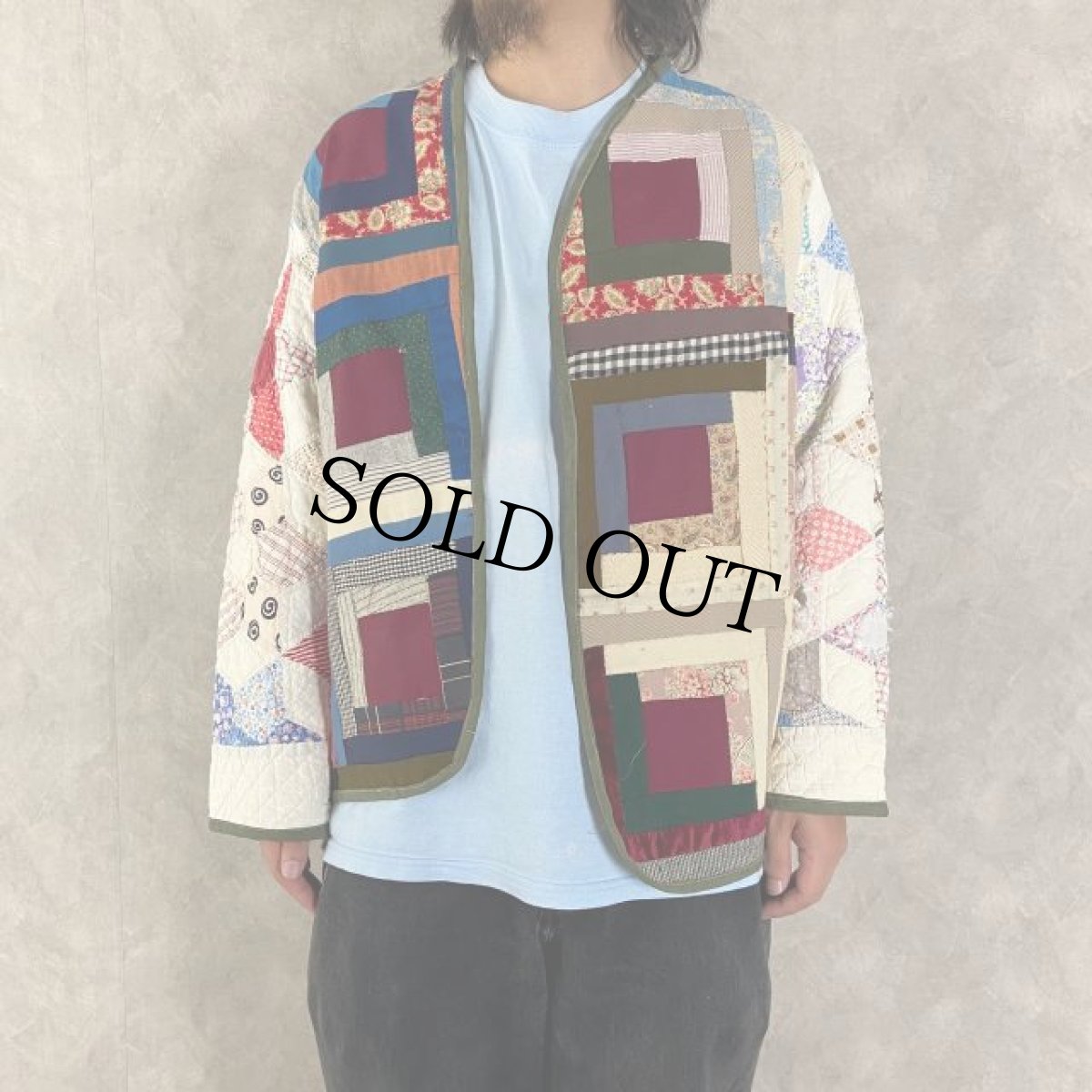 画像3: VINTAGEファブリック パッチワーク キルティング切り替えジャケット (3)