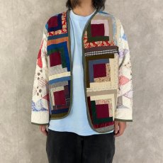 画像3: VINTAGEファブリック パッチワーク キルティング切り替えジャケット (3)