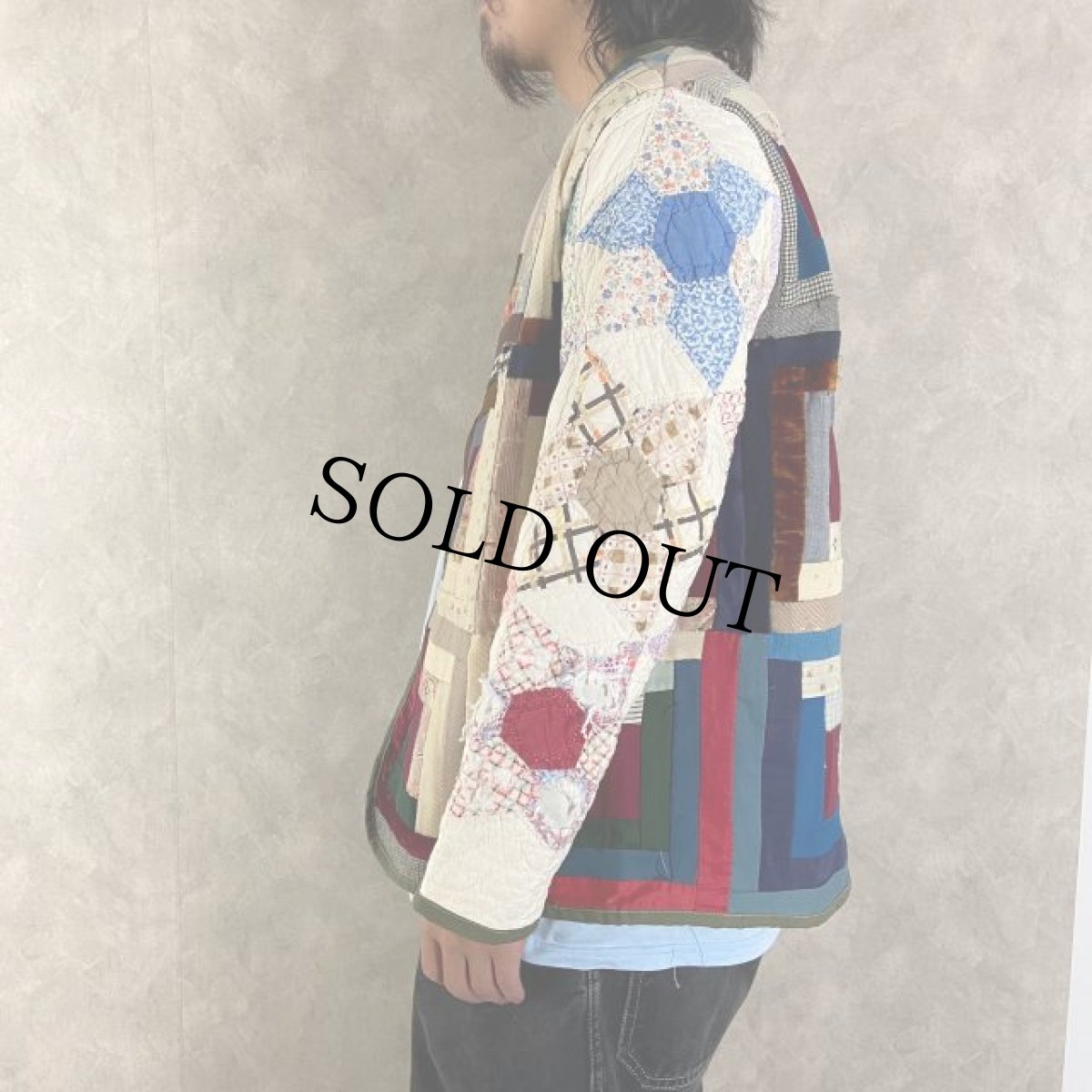 画像4: VINTAGEファブリック パッチワーク キルティング切り替えジャケット (4)