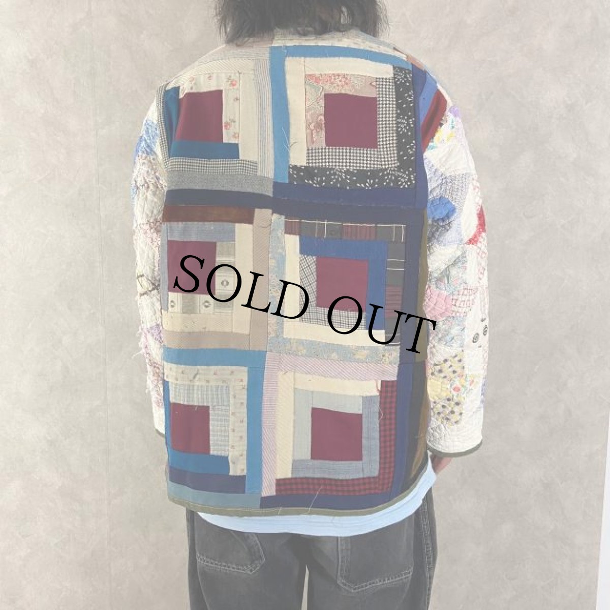画像5: VINTAGEファブリック パッチワーク キルティング切り替えジャケット (5)
