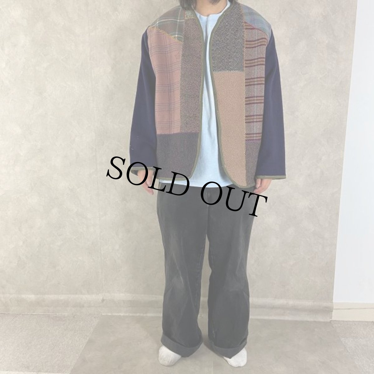 画像2: VINTAGEファブリック パッチワーク ウールジャケット (2)