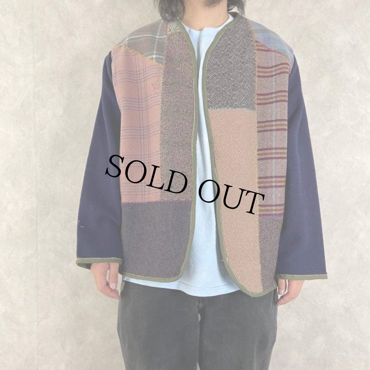 画像3: VINTAGEファブリック パッチワーク ウールジャケット (3)