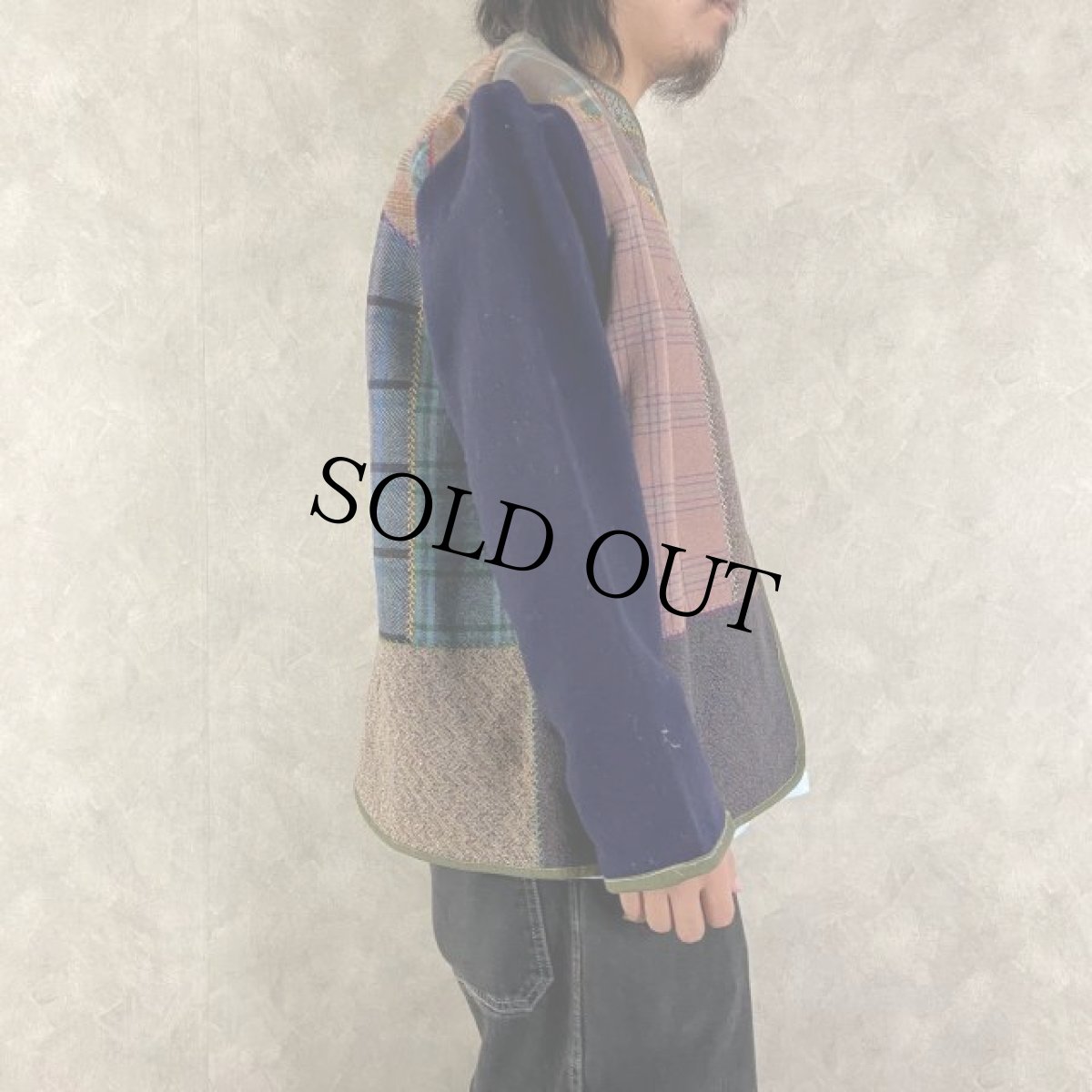 画像4: VINTAGEファブリック パッチワーク ウールジャケット (4)