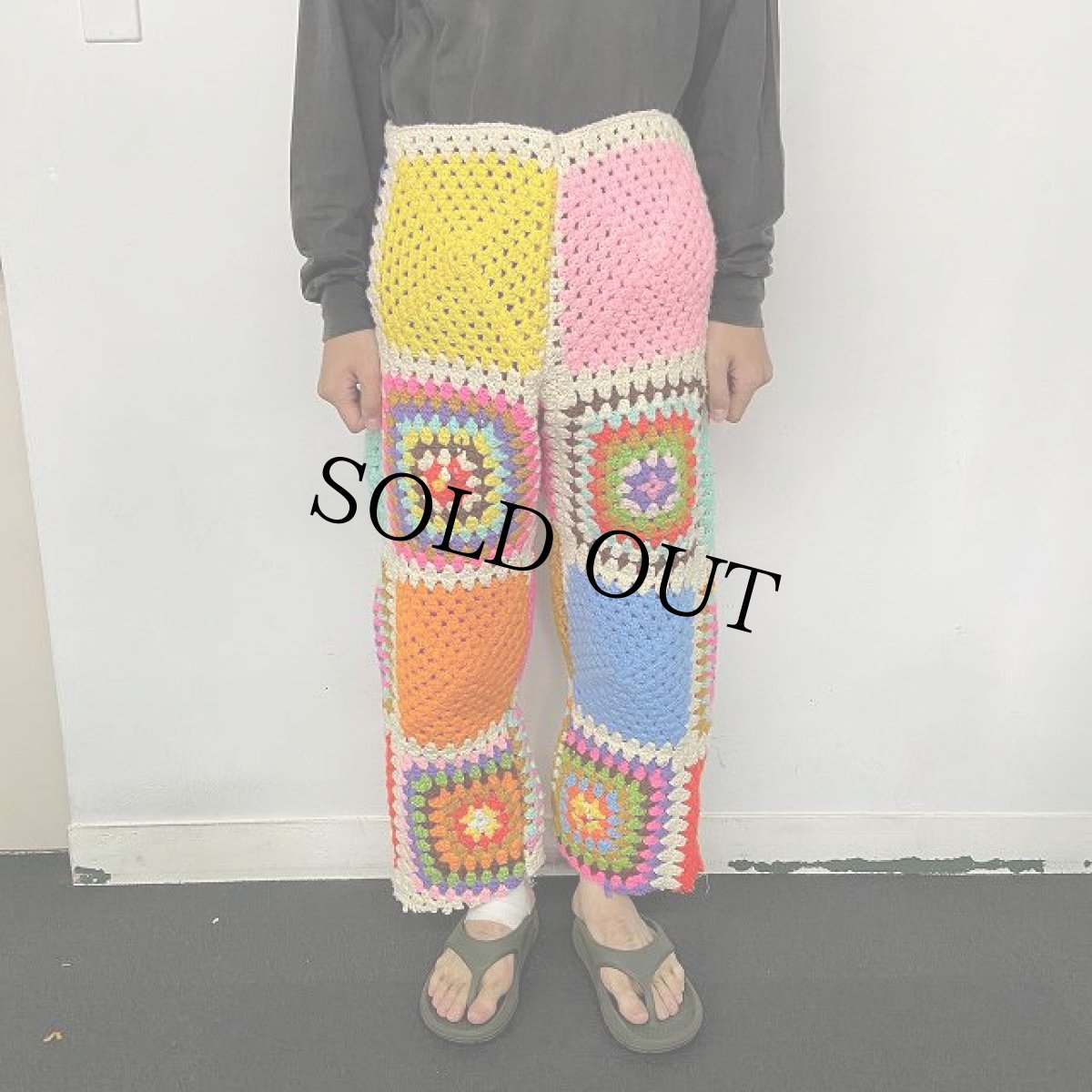 画像4: ハンドメイド グラニーニットパンツ W39 (4)