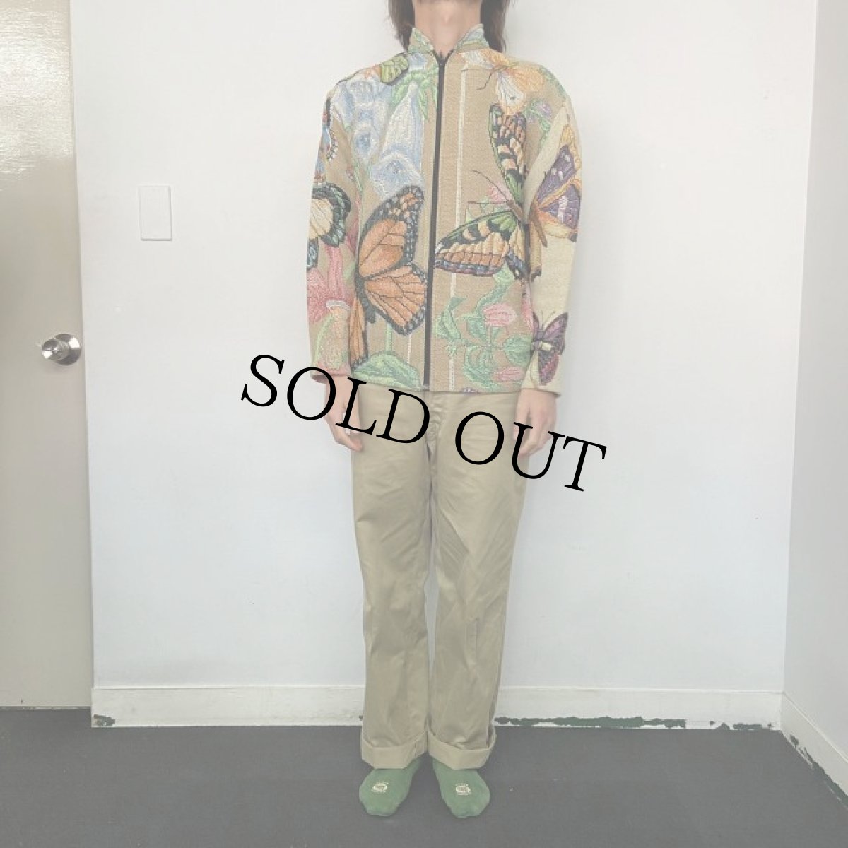画像3: USA製 蝶×花柄 ジャガード織りジャケット S (3)