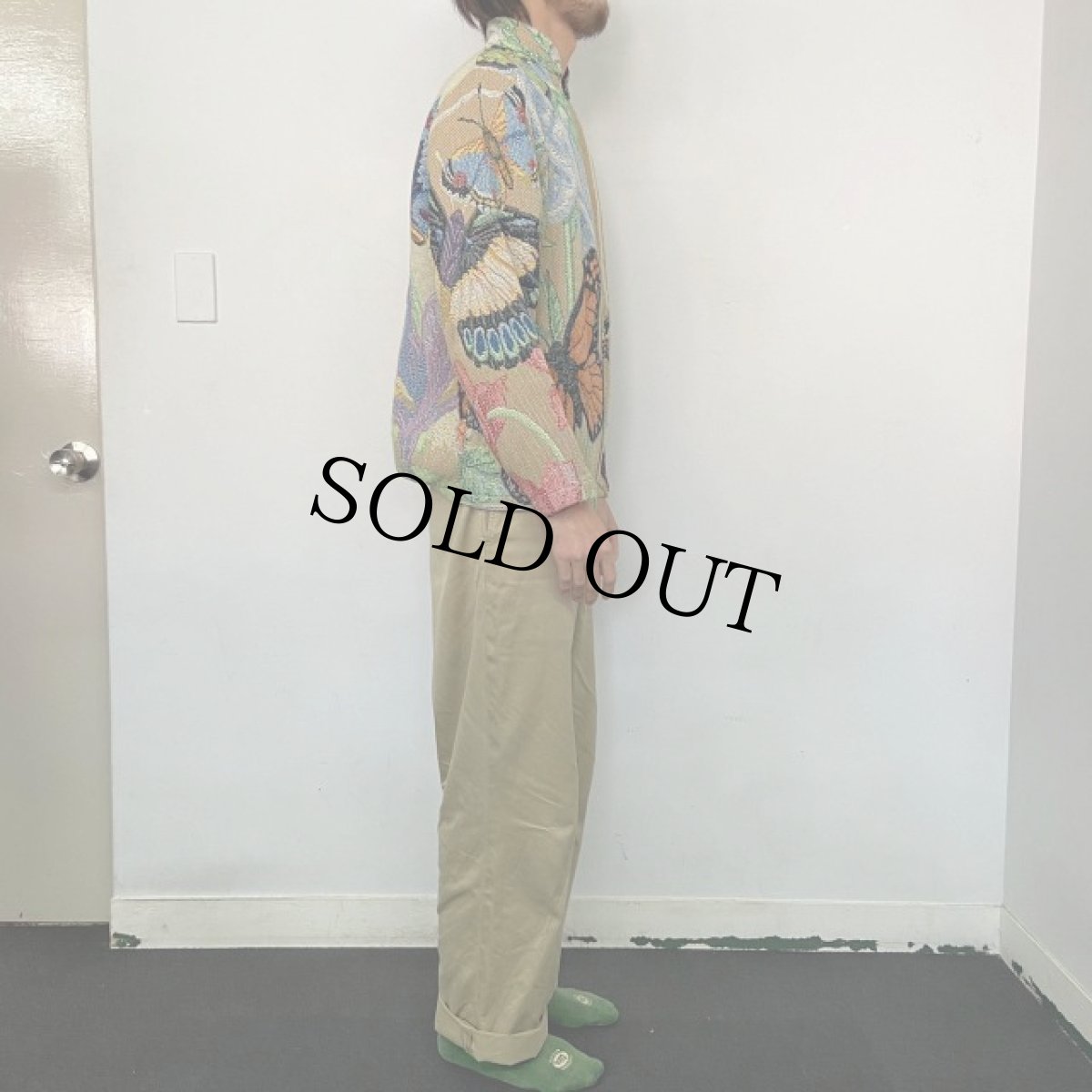 画像4: USA製 蝶×花柄 ジャガード織りジャケット S (4)