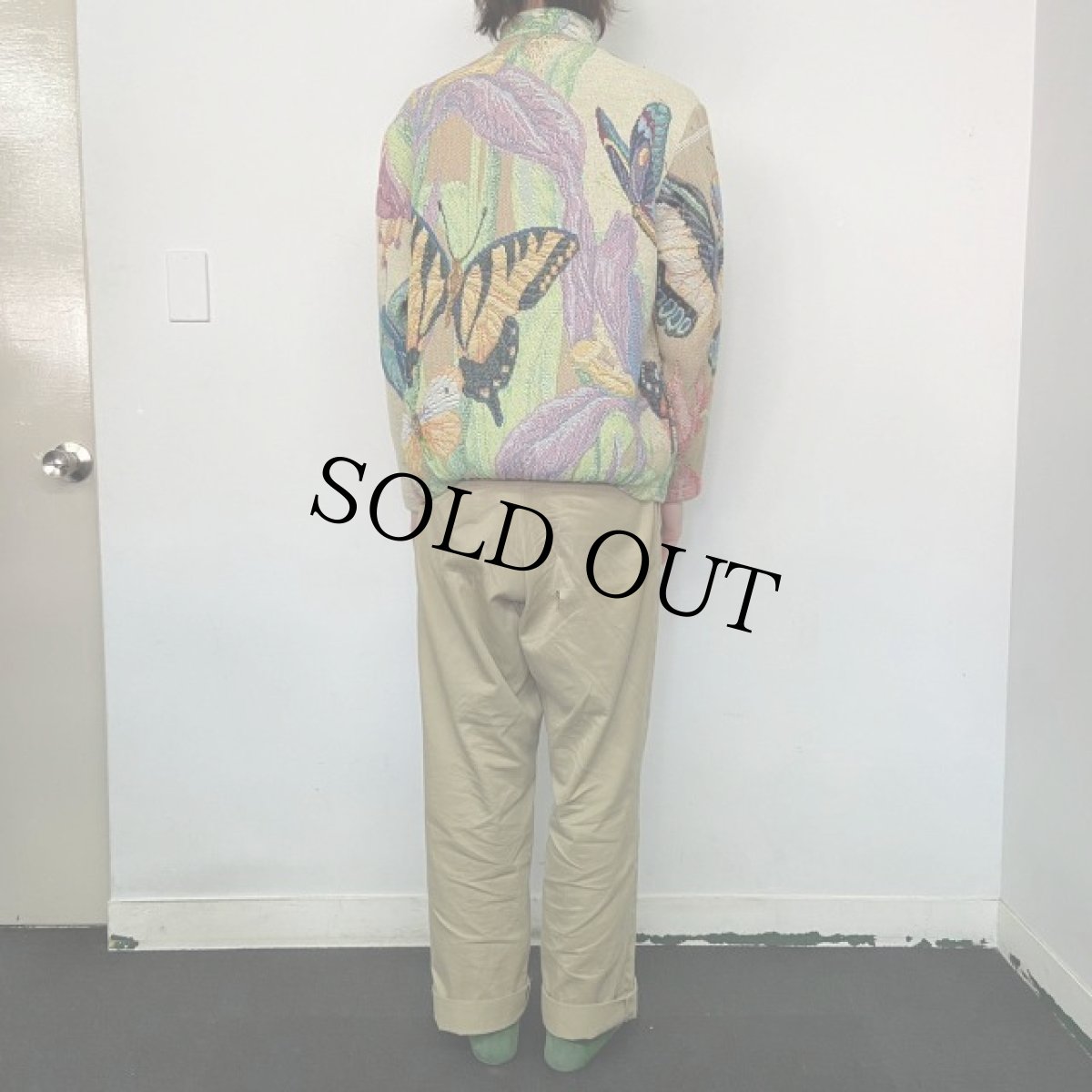 画像5: USA製 蝶×花柄 ジャガード織りジャケット S (5)