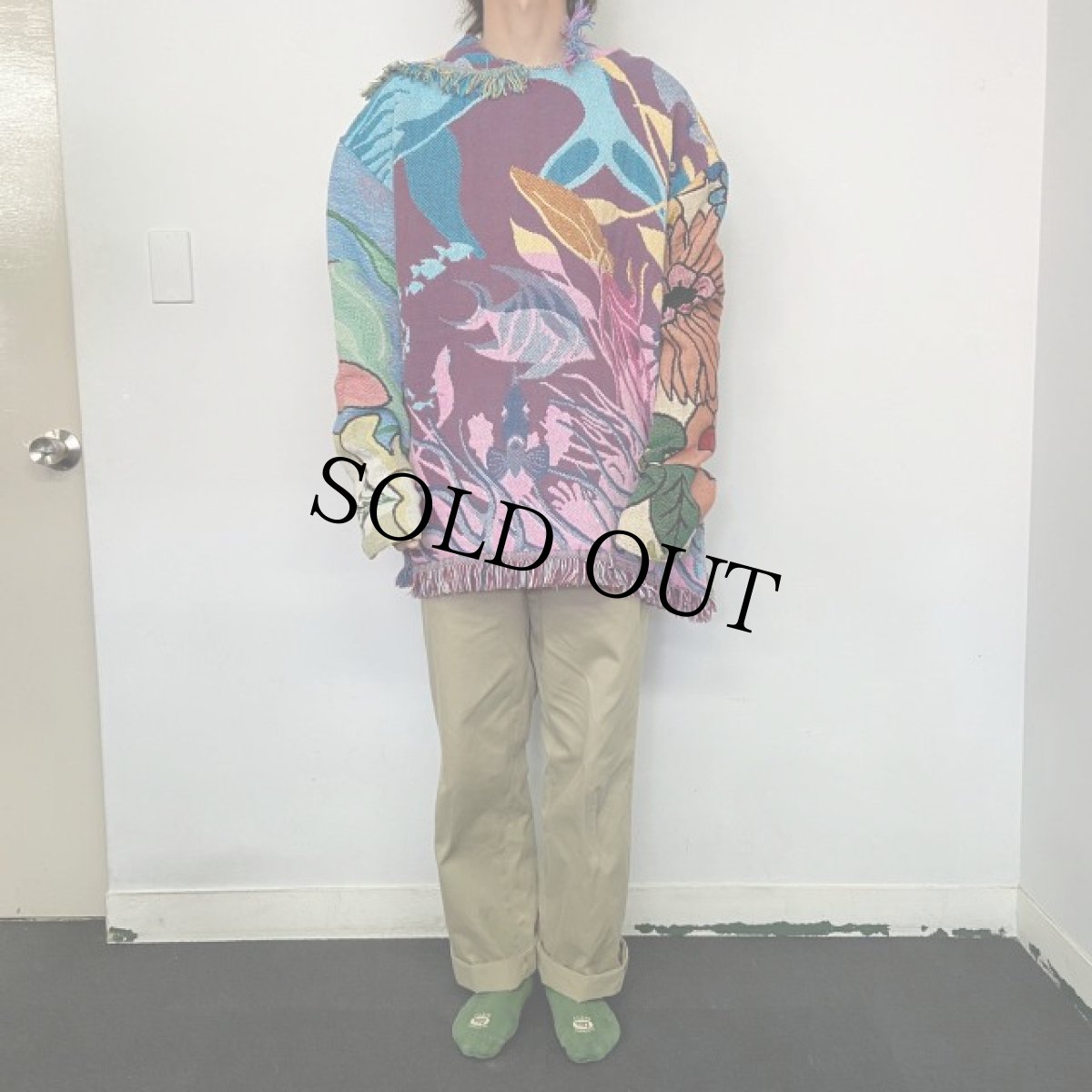 画像3: Bizzrad "Sea friends Sweter" 花×マリン柄 ブランケットリメイク プルオーバージャケット XL (3)