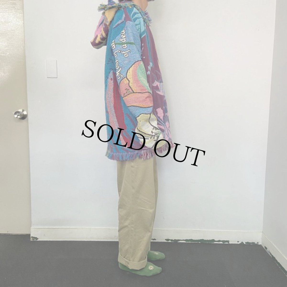 画像4: Bizzrad "Sea friends Sweter" 花×マリン柄 ブランケットリメイク プルオーバージャケット XL (4)