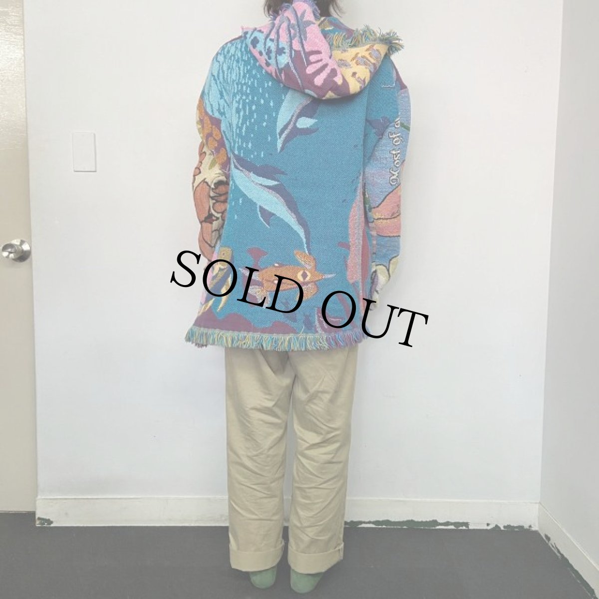 画像5: Bizzrad "Sea friends Sweter" 花×マリン柄 ブランケットリメイク プルオーバージャケット XL (5)