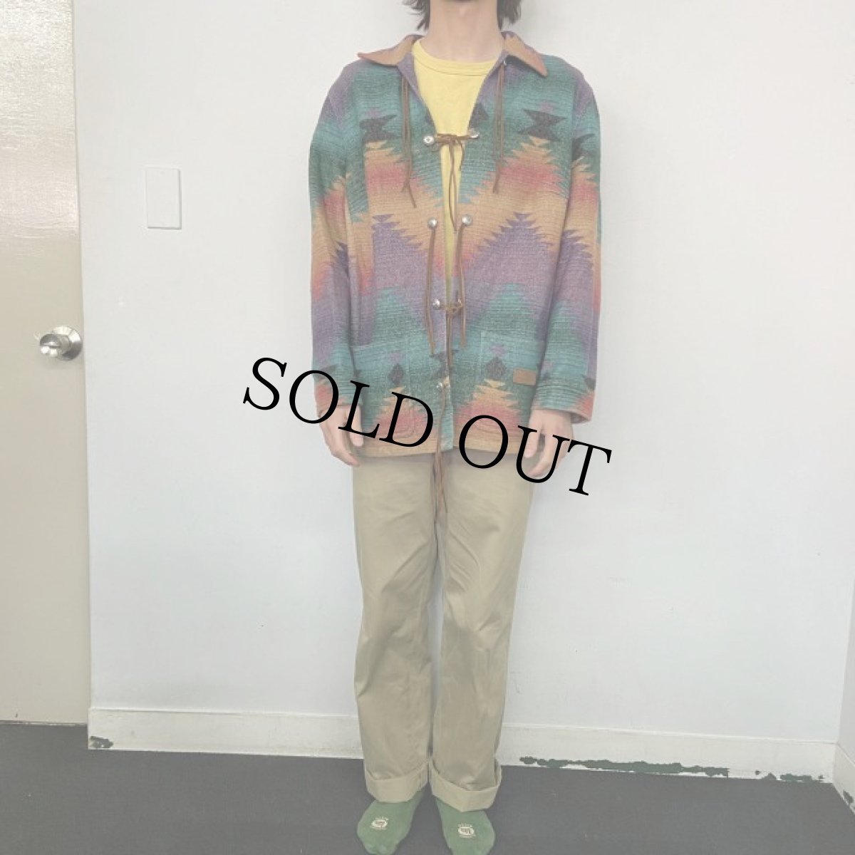 画像2: 90's LAUREN Ralph Lauren USA製 ネイティブ柄 ウール×ナイロンジャケット 3X (2)