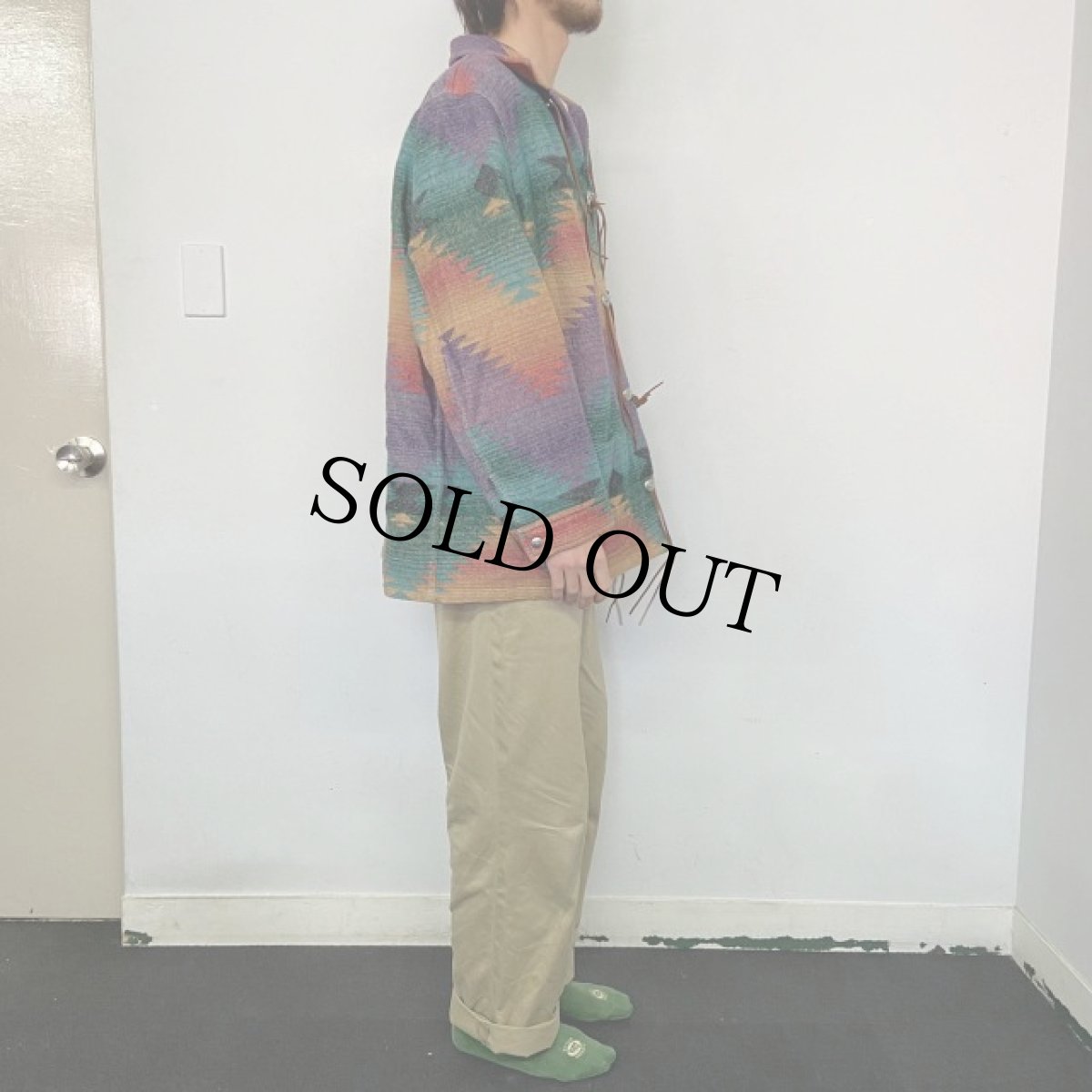 画像3: 90's LAUREN Ralph Lauren USA製 ネイティブ柄 ウール×ナイロンジャケット 3X (3)