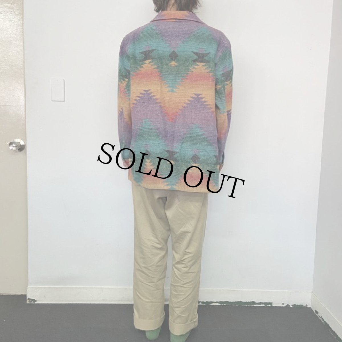 画像4: 90's LAUREN Ralph Lauren USA製 ネイティブ柄 ウール×ナイロンジャケット 3X (4)