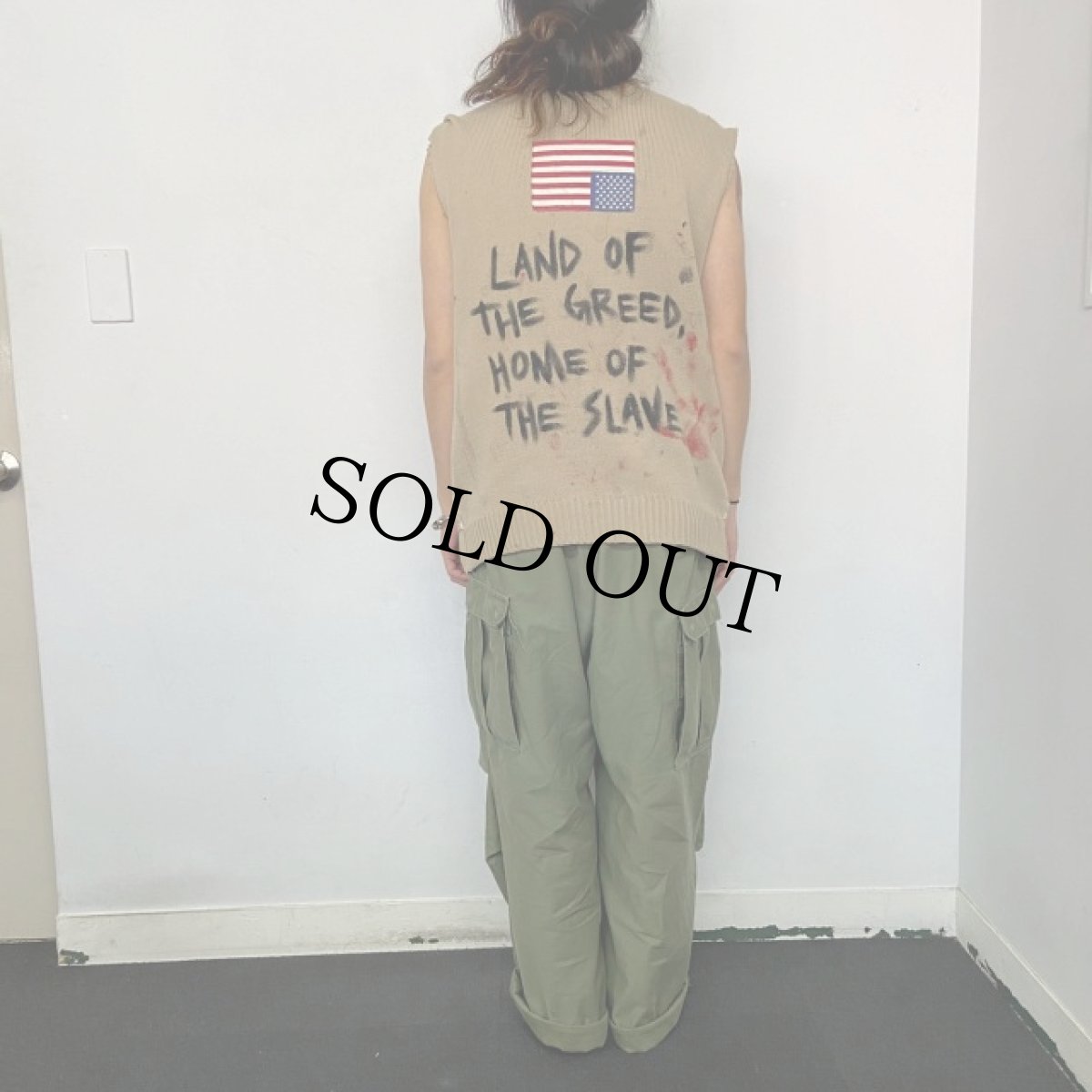 画像5: 80's Handmade Punk custom リメイク パッチ&ペイント ニット×レザーベスト (5)