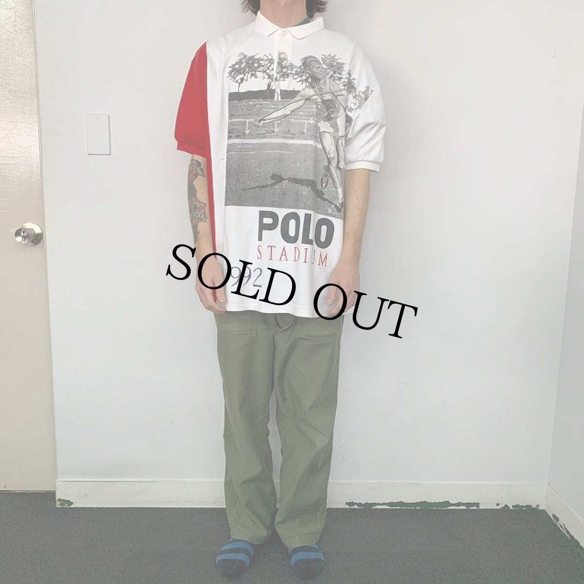 画像3: 90's POLO STADIUM "1992 Barcelona Olympics" USA製 やり投げフォト ポロシャツ L (3)