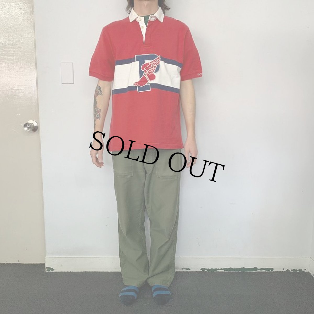 画像2: 90's POLO Ralph Lauren "P-WING" ラガーシャツ L (2)