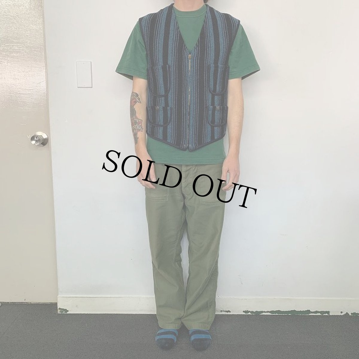 画像2: Ralph Lauren RRL 三ツ星 ウールリッチTYPE ランダムストライプ ラグベスト M (2)