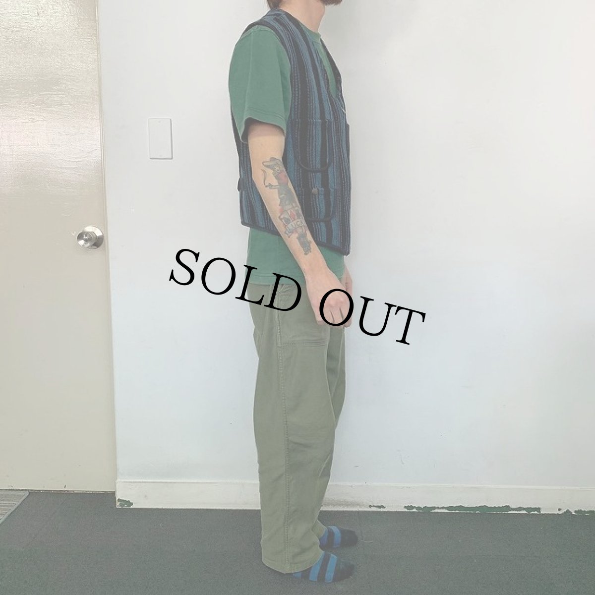 画像3: Ralph Lauren RRL 三ツ星 ウールリッチTYPE ランダムストライプ ラグベスト M (3)