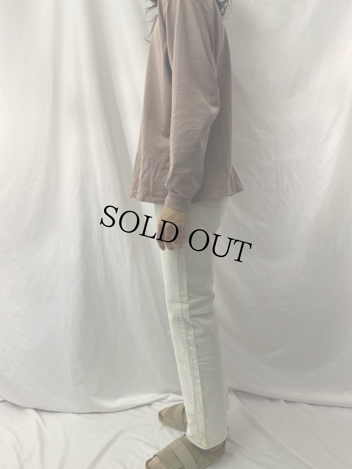 画像3: KAPITAL 刺し子デザイン シンチバック付き ホワイトデニムパンツ W29 (3)